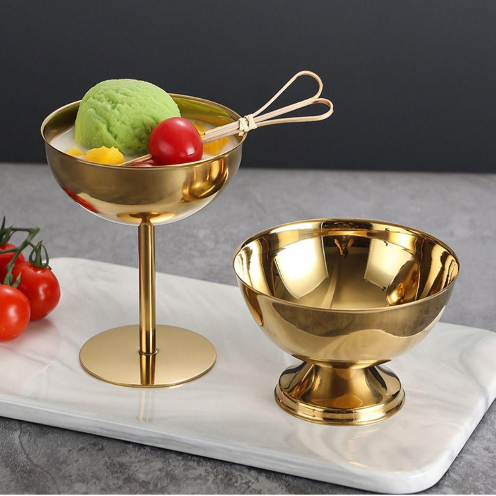 Food Grade Ice Cream Cup Stainless Steel Pudding Dessert Bowl Stemmed Fruit Plate Bar Tableware