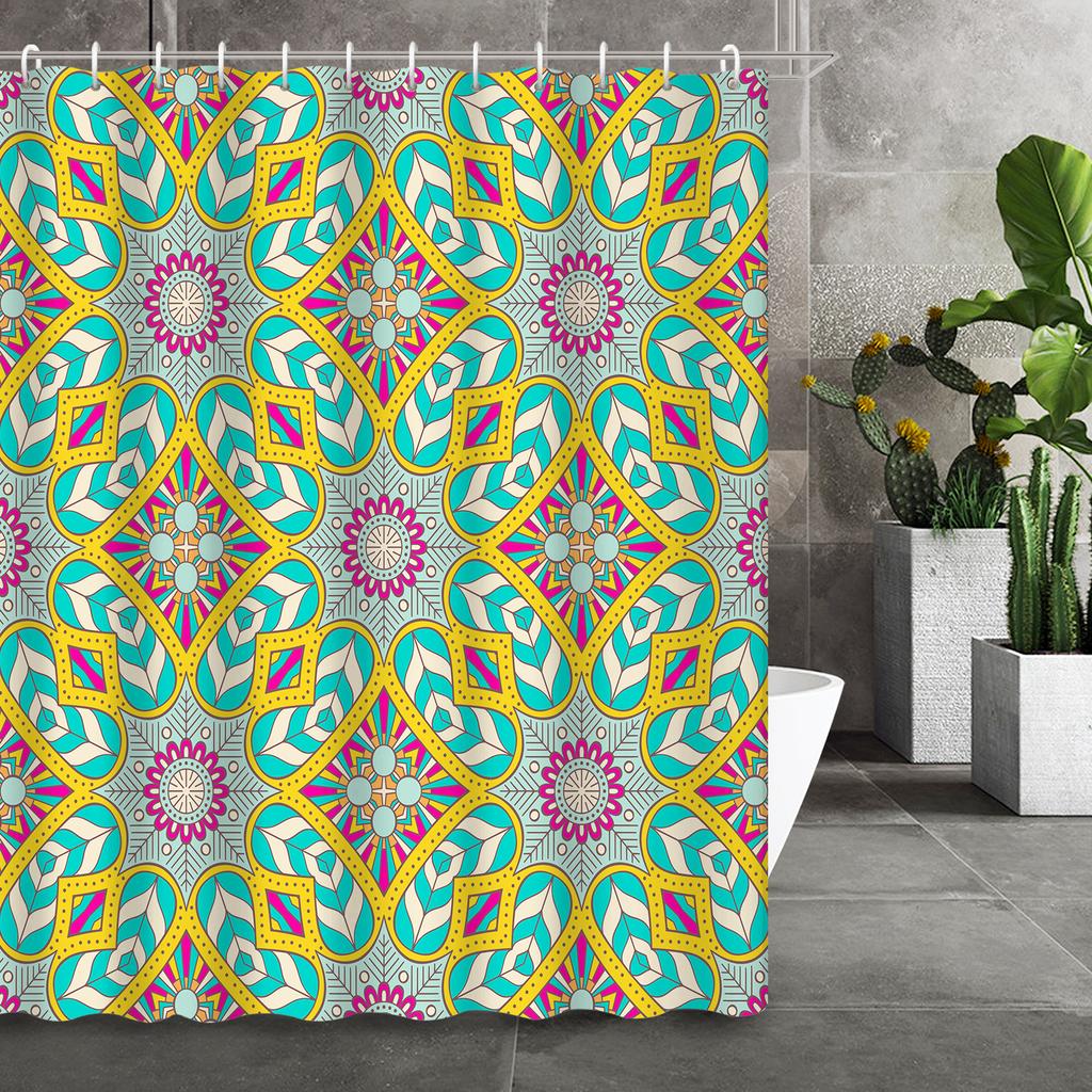 1 Stück Böhmischer Bunter Geometrischer Duschvorhang, Inklusive 12 Haken, Strapazierfähiges Polyester, für Badezimmer- & Heimdekoration