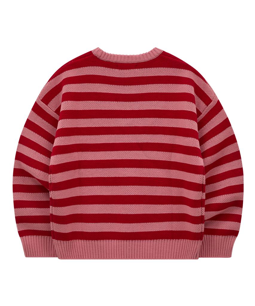 WAIKEI Striped Puppy Graphic Knit Red