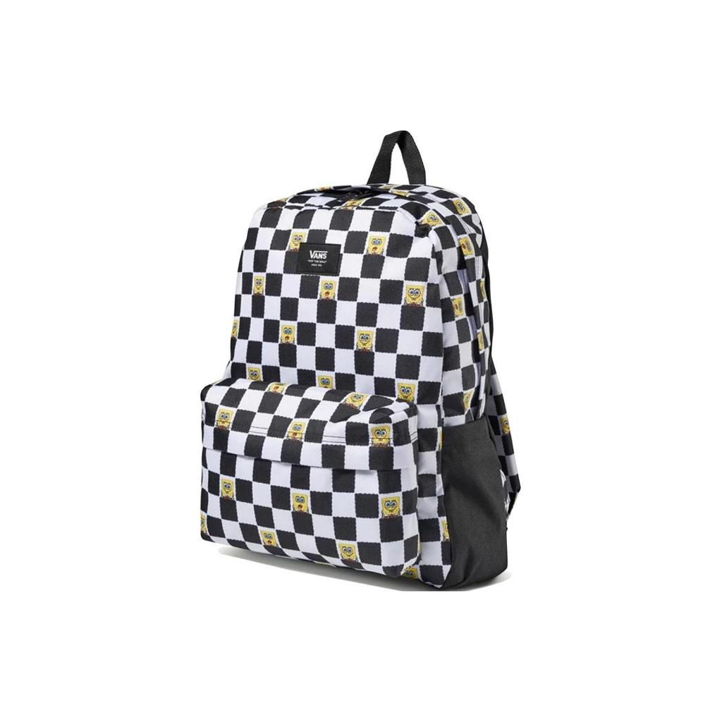Vans Zaino unisex in poliestere a stampa integrale a scacchi bianchi e neri, grande capacità, per coppia, studente, collaborazione X SpongeBob VN0A5KHQQ7Y