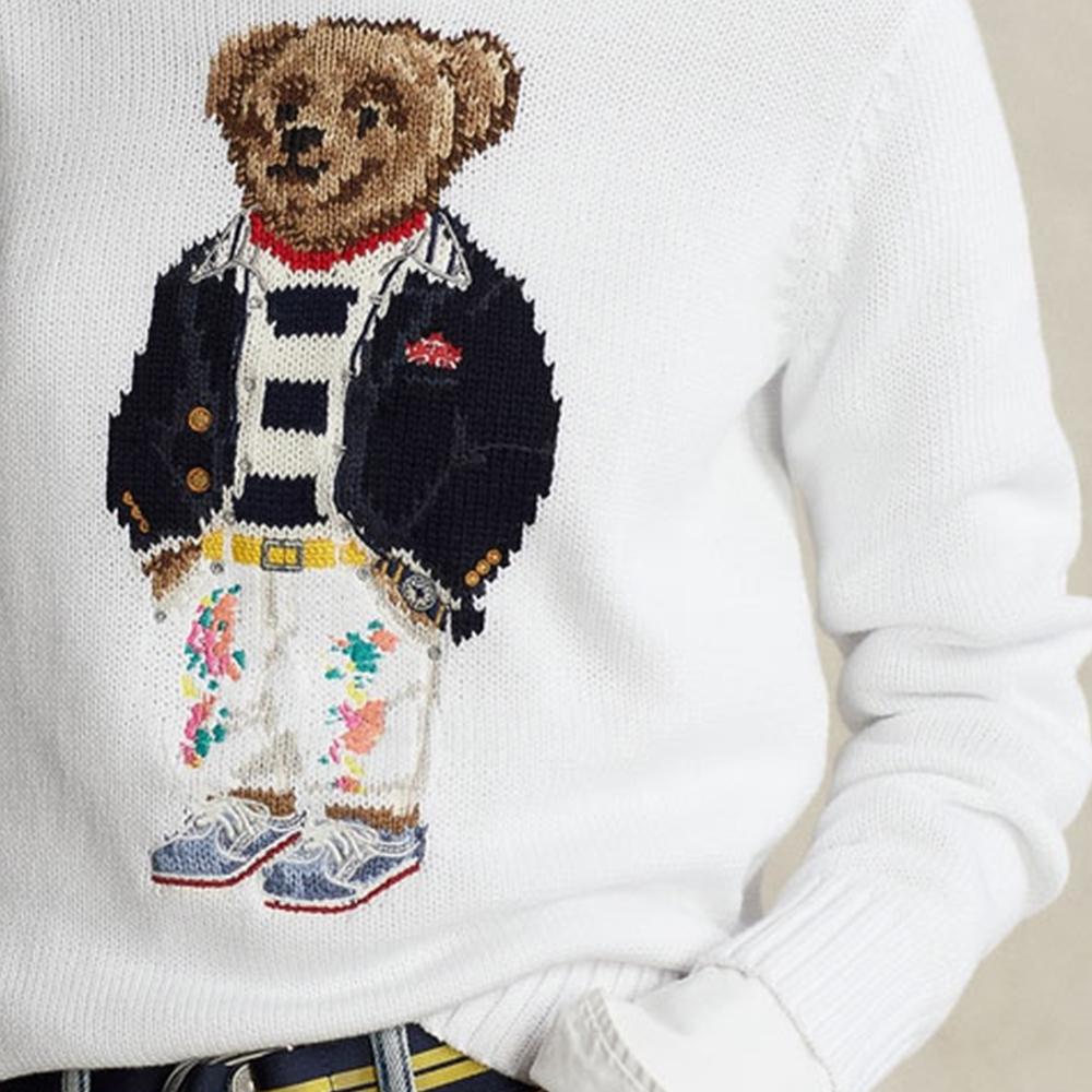 Polo Ralph Lauren Ss22 Bear Print Crew Neck Long Sleeve Knit Sweater Women sweater White RL22823-100