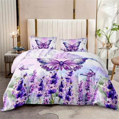 Juego de funda nórdica moderna y moderna con estampado floral de mariposas, suave, cómoda y transpirable, para invitados en el dormitorio.