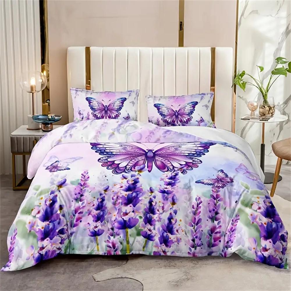 Fashion Fresh Duvet Cover Set, Butterfly Floral Print Bedding Set, Soft Comfortable Breathable Duvet Cover, For Bedroom Guest