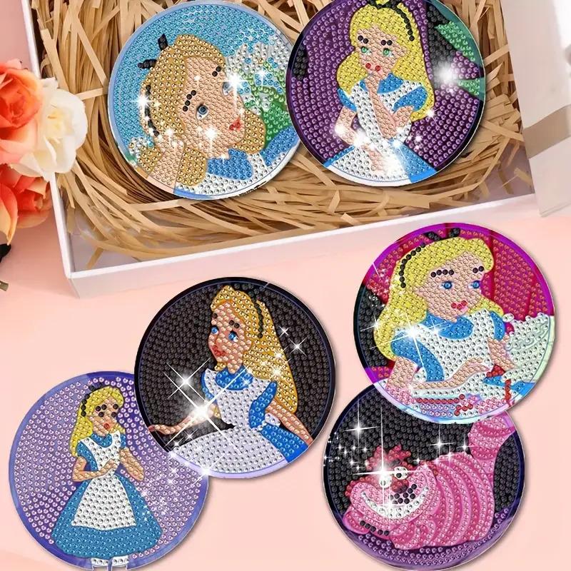 8pc/sets A Lovely Cartoon Girl Diamond Painting Coasters DIY Diamond Art Coasters 5D Full Drill Diamond Coasters Acrylic Round Cup