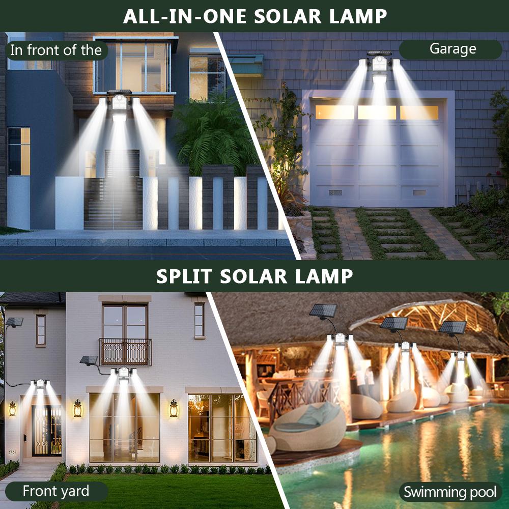 80W 198 LED 4 Heads Solar Lights Outdoor 10000LM Solar Motion Sensor Wall Lamp IP65Waterproof Landscape Security Lighting