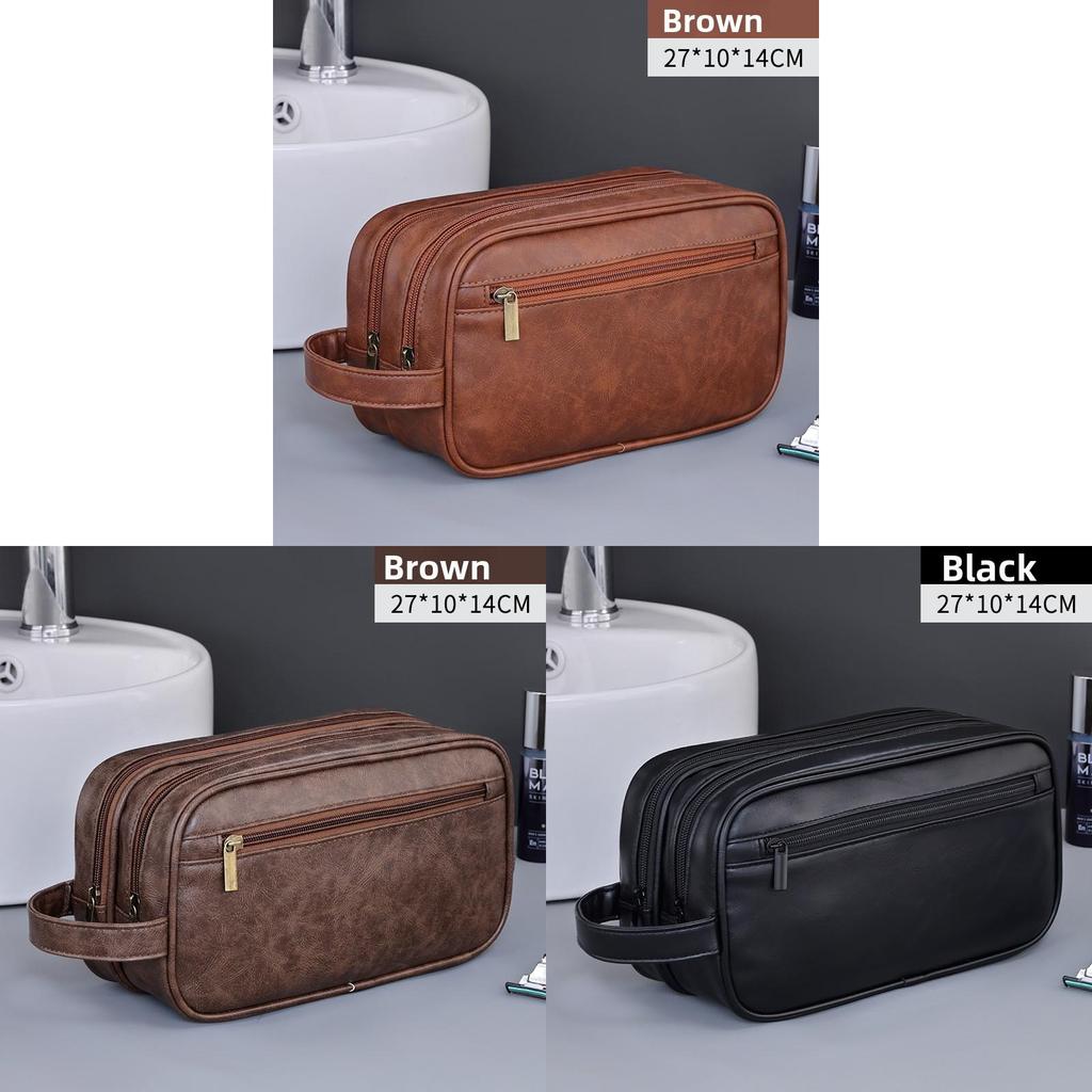 Business Travel Double Layer Mens Wash Bag With Waterproof Pu Material For Commuting And Storage