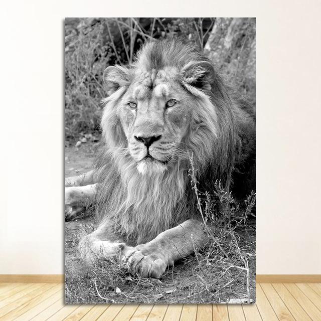 Malba Černá Bílá Plakáty a tisk Nordic Wall Art Obraz Moderní Obývací pokoj Dekorace Divoké zvíře Lev Leopard Plátno