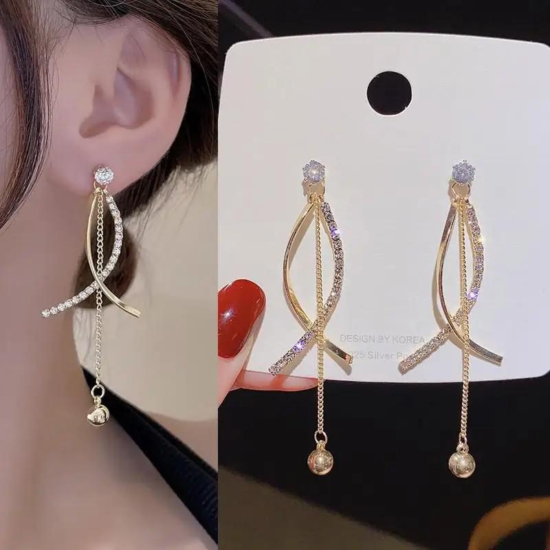 925 Silver Needle Korean Fashion Long Chain Tassel Earrings For Women Metal Earing Jewelry Trending Women's Drop Earrings
