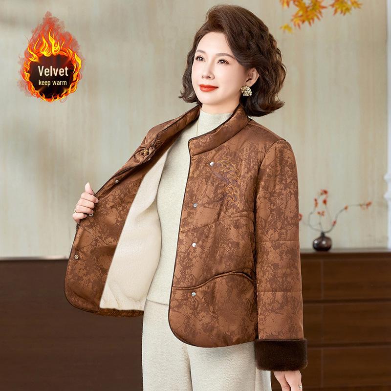 

2025 National Style Red Down Jacket for Middle-Aged & Elderly Women: Warm Winter Outerwear 2XL [Suggested weight: 105-120 kg] кавовий