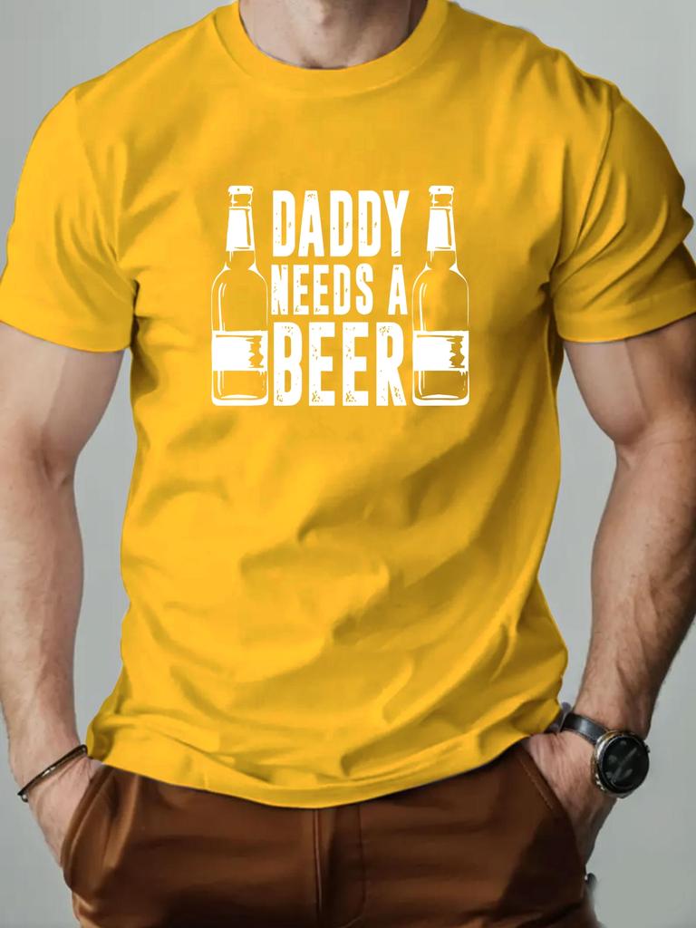 Herren T-Shirt DADDY NEEDS A BEER Lustiger Aufdruck 100% Baumwolle Lässig Streetwear Rundhals T-Shirt 2025 Sommermode Atmungsaktives Oberteil