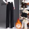 Commuting Bottoms Winter Pants Elastic High Waist Straight Wide Leg Long Trousers Wide-leg Work