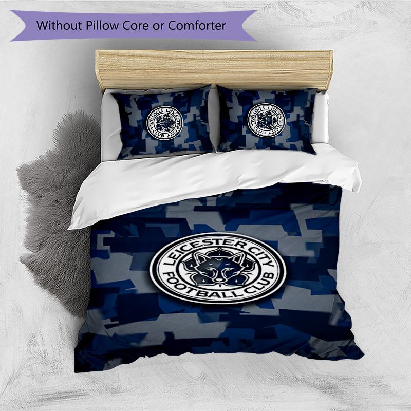 Leicester City Football Printed 3 Pieces Bedding Set, Comfortable Skin Friendly Bedroom Duvet Cover Set
