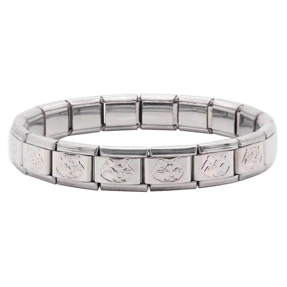 Neue Mode Damen Mann Italienischer Charm Herz Blume Schmetterling Kreuz Delfine Edelstahl Elastisches Armband Gliederarmreif