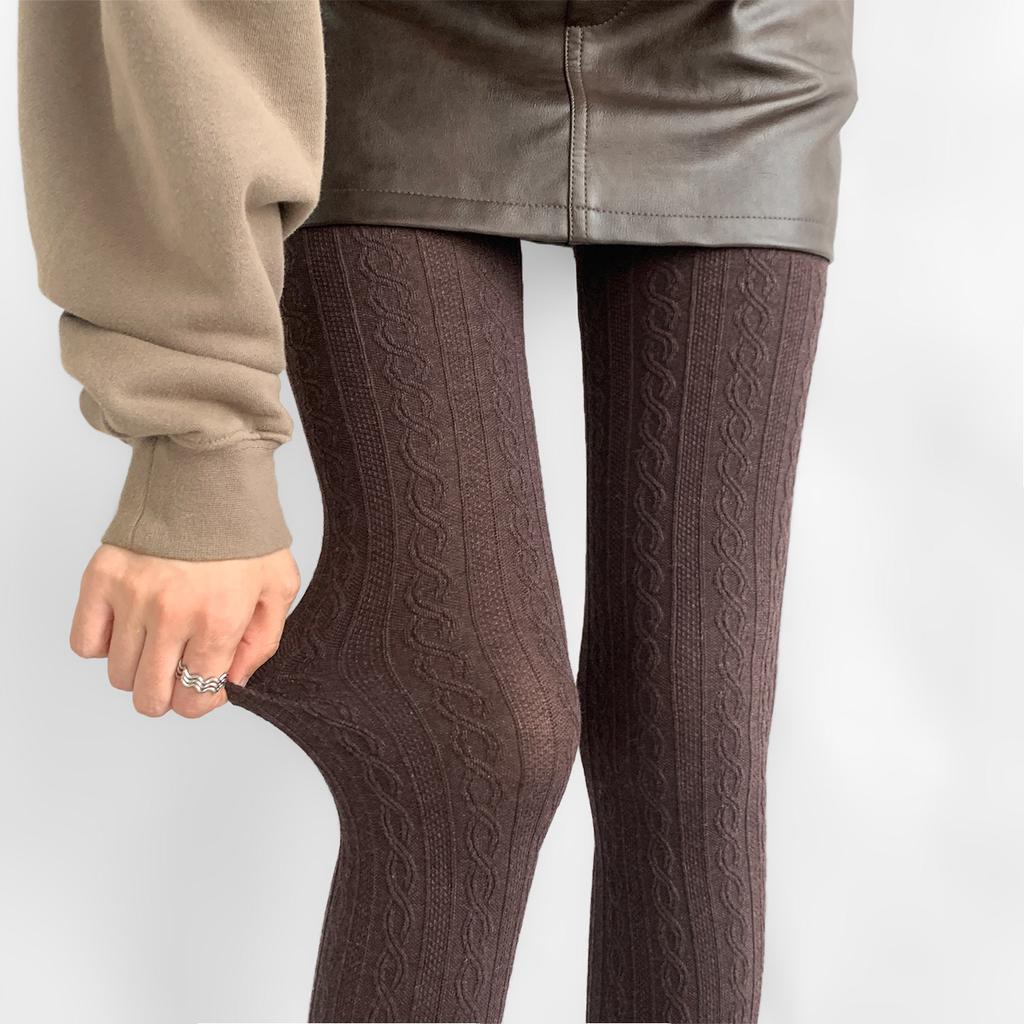 Retro Twist Pattern Leggings Women'S Autumn And Winter Milk White Threaded Outer Wear Thin Pantyhose Non-Drop Versatile Pantyhose