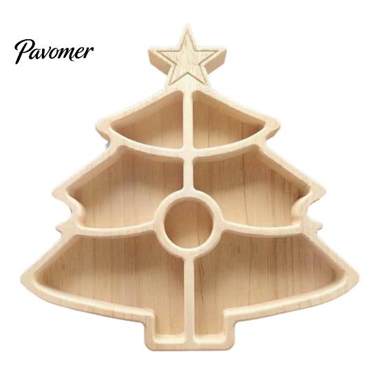 Solid Wood Fruit Bowls Wooden Christmas Divided Tray, Gingerbread Man Santa Xmas Tree Compartment Snack Rustic Kitchen Table Decor Platter,
