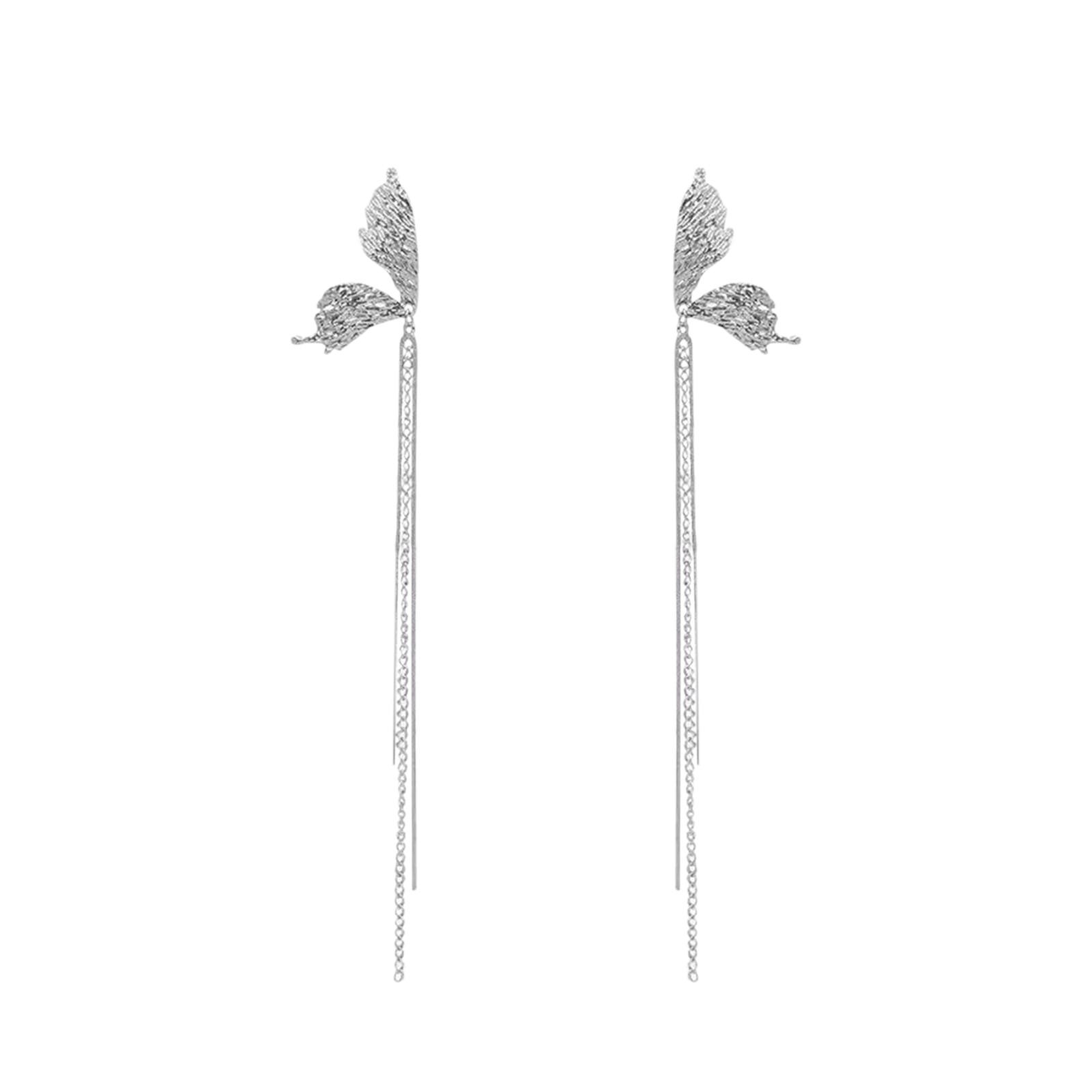 Long Butterfly Fringe Earrings For Women Premium Butterfly Ruffled Earrings 1 Pair One Size белый
