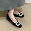 Square buckle rhinestone thick heel one pedal single shoes women's spring and autumn new commuter suede square head high heel women's shoes