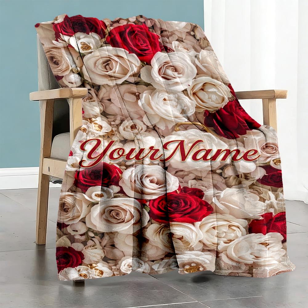 Rose Customize Your Name Blanket Cozy Personalized Blanket Warmthful Decor Versatile for Office Bed Bedding Couch for All Occasions