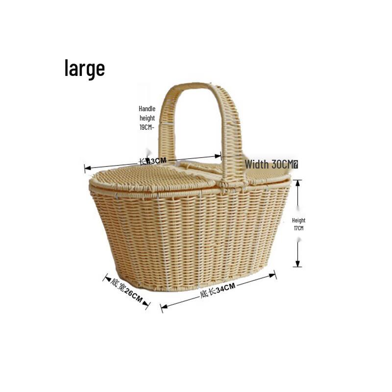 Portable Dust-Proof Woven Picnic Basket with Lid