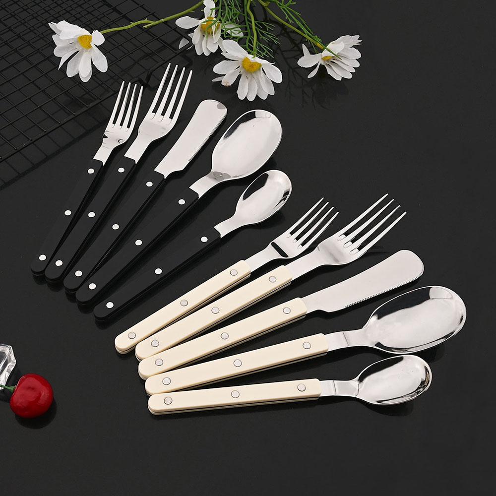 4Pcs Black Silver Acrylic Handle Dinnerware Knife Fork Spoon Set Stainless Steels Cutlery Set Western Home Kitchen Flatware