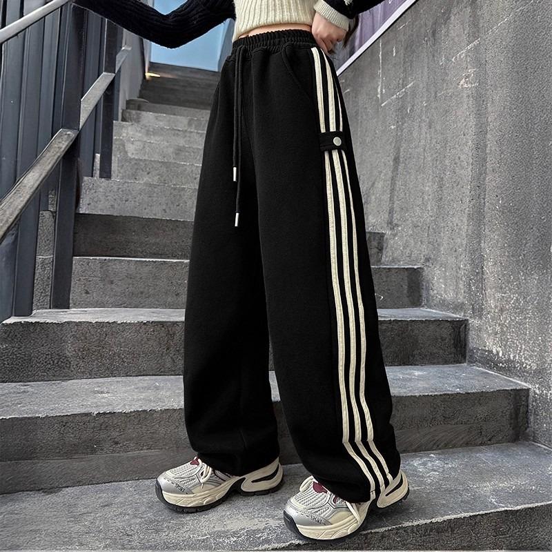 Girls Big Kids Striped Casual High Waist Wide Leg Long Sports Sweatpants