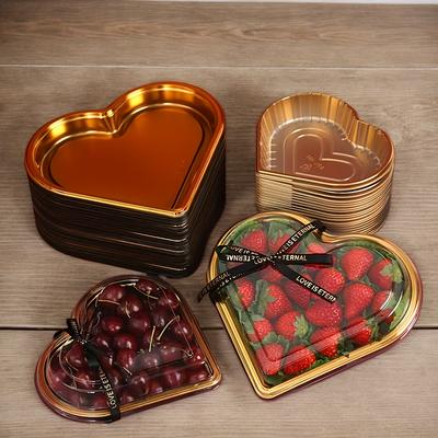 10-50pcs Heart-Shaped Serving Trays with Transparent Lids Reusable PET Snack Fruits Sushi Cheese Salads Desserts Packaging Boxes