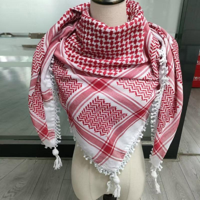 Arab Shemagh Scarf for Men Breathable Polyester Desert Neckwrap Tassels Neckerchief Hijab Shawl for Casual and Formal Ev
