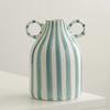 Vase à Fleurs Créatif en Céramique Peint à la Main avec Deux Oreilles, Vase à Rayures Créatives, Décoration pour Arrangements Floraux, Ornements de Table, Cadeaux pour la Maison