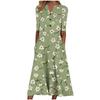 Floral Print V-Neck Mid-Sleeve Casual Dress with Pockets, Button Front, Loose Fit - White/Light Blue/Pink