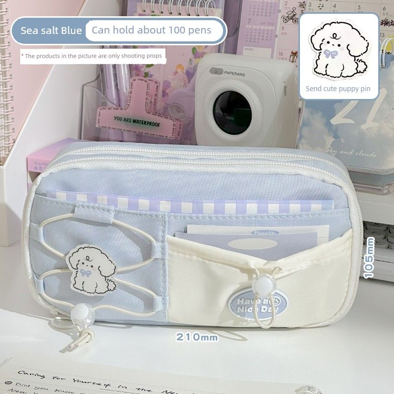 

Grade Three Class Two Cute Denim Casual Pencil Case Student Stationery Storage Large Capacity Pencil Case Good-looking Stationery Box Sea salt Blue