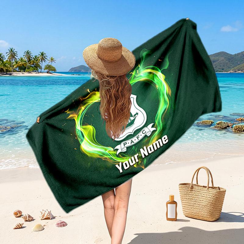 Plymouth Argyle FC Custom Beach Towel, Personalized Name Text Print, Football Logo Soft Quick‑Dry Towel Holiday Gift