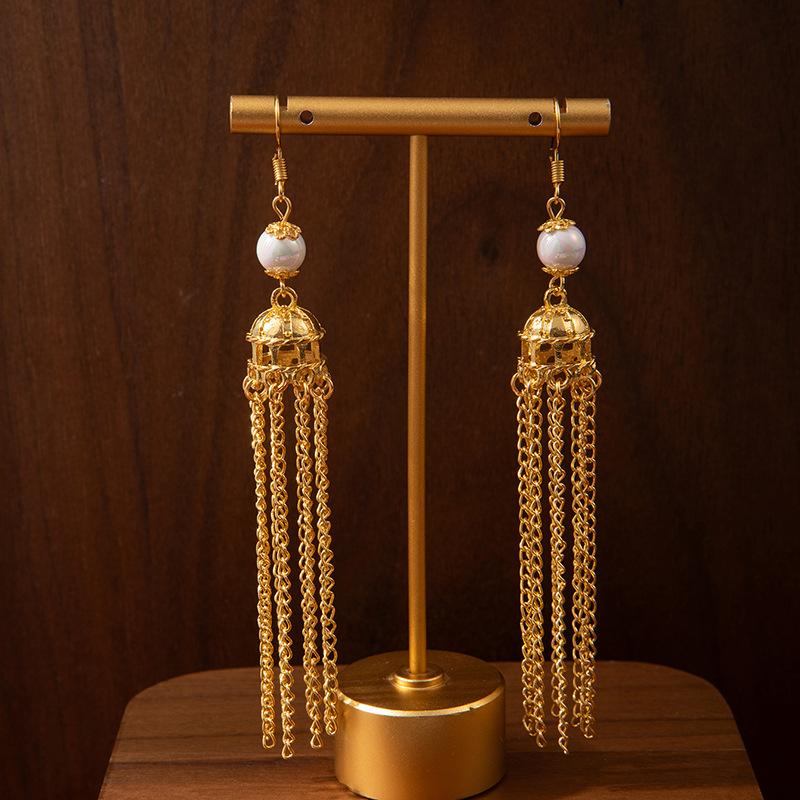 Retro Ethnic Style Earrings, Long Chain Tassel, Personalized Birdcage Earrings, Women'S Fashion Temperament Exaggerated Tibetan Earrings