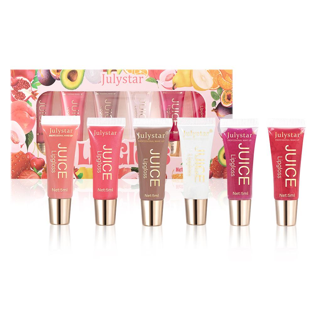 6PCS Julystar Moisturizing Lip Gloss Set Moisturizing Texture Non-stick Cup Dudu Lip Hose Lip Gloss Lip Glaze