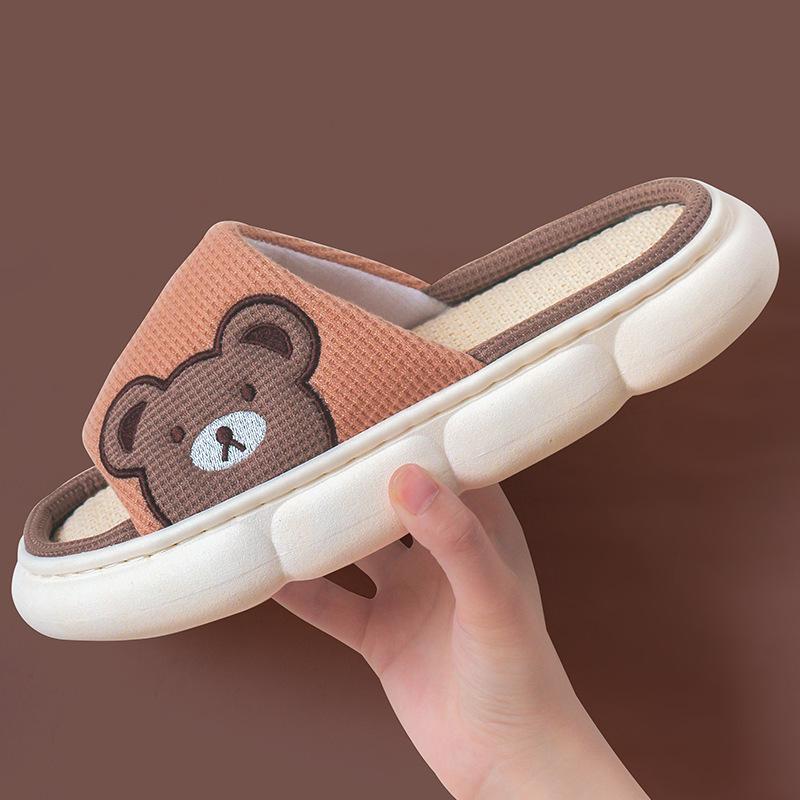 Linen slippers women's four seasons indoor home home summer wear stepping on shit silent thick-soled cotton and linen slippers