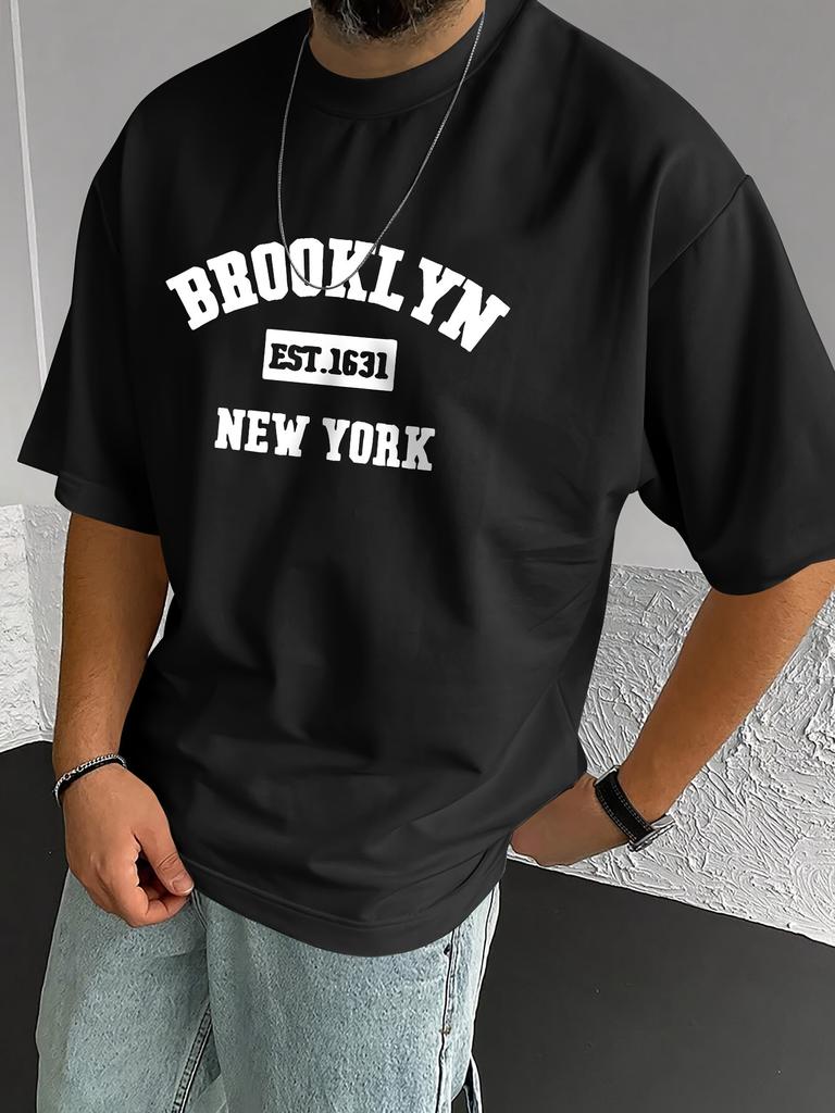 Mens Brooklyn New York Alphabet Printed Sports and Leisure Versatile Short Sleeve Tshirt