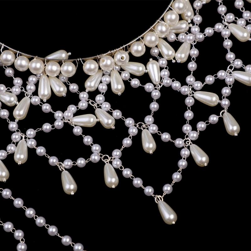 Women Hairband Pearls Hair Jewelry Bridal Modern Blingbling Tassels Pearls for Bride Wedding Party Head Chain