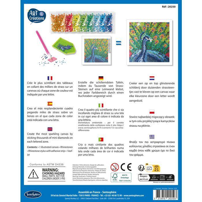 Création à base de mini strass - SENTOSPHERE - Art &amp; Créations - Canevas à Diamanter - Paon - Dès 8 ans