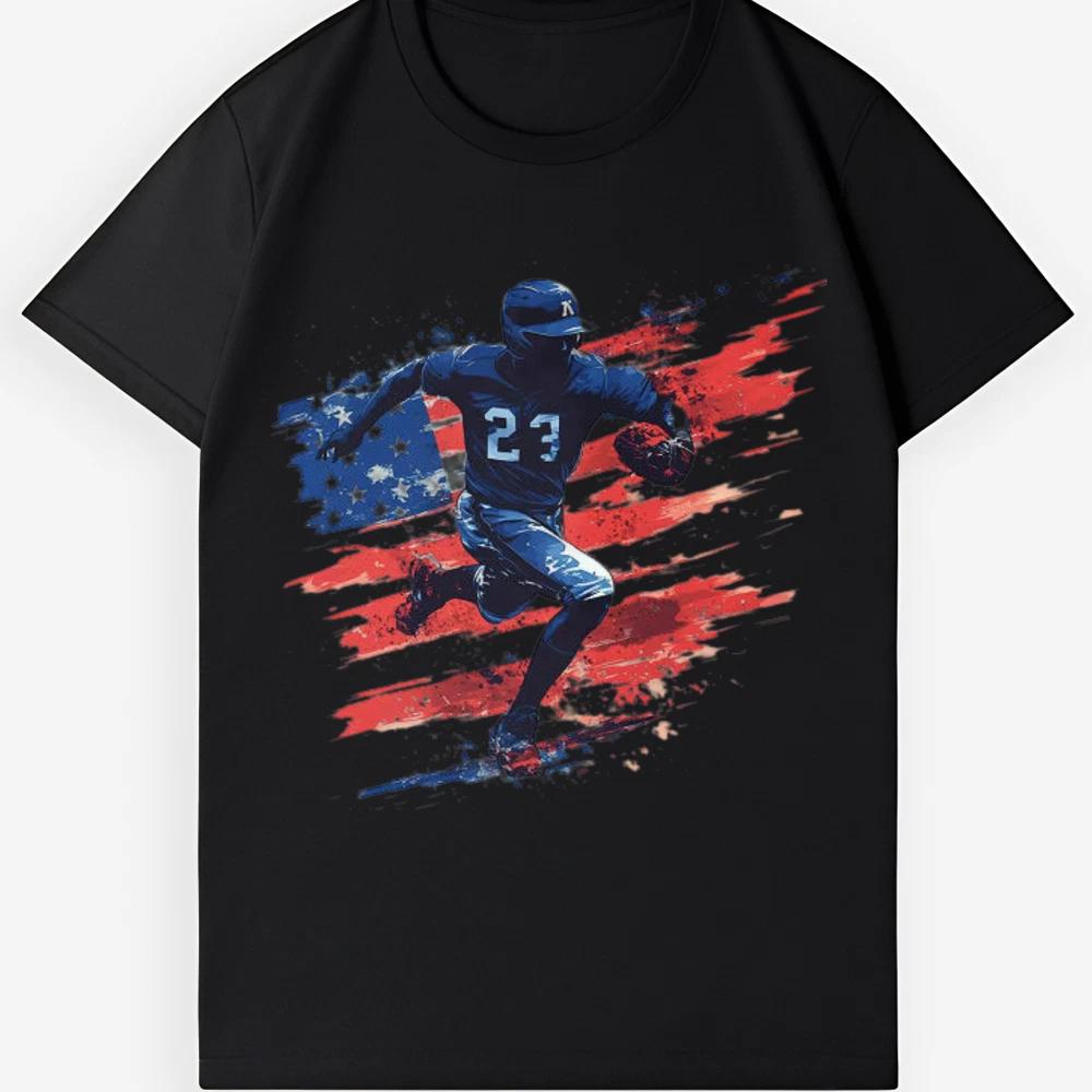 Patriotic Baseball Player USA Flag Unisex T-Shirt for Game & Daily Wear S