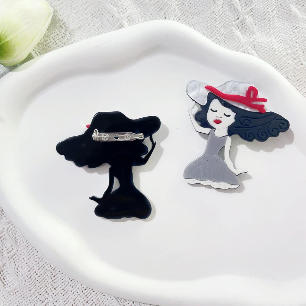 Cartoon Dancing Girl Brooch Pin, Creative Cartoon Acrylic Character Jewelry Badge Bag Accessories