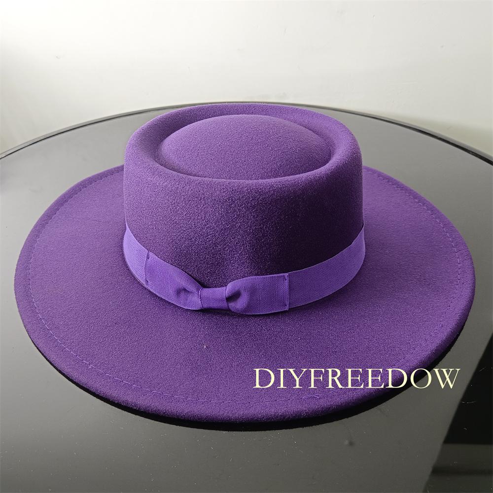 Fedora Hat for Women Men Flat Top Concave Design Autumn Winter Bow Tie Jazz Hat Colorful Unisex Fedora Wide Brim Hat Panama 2022