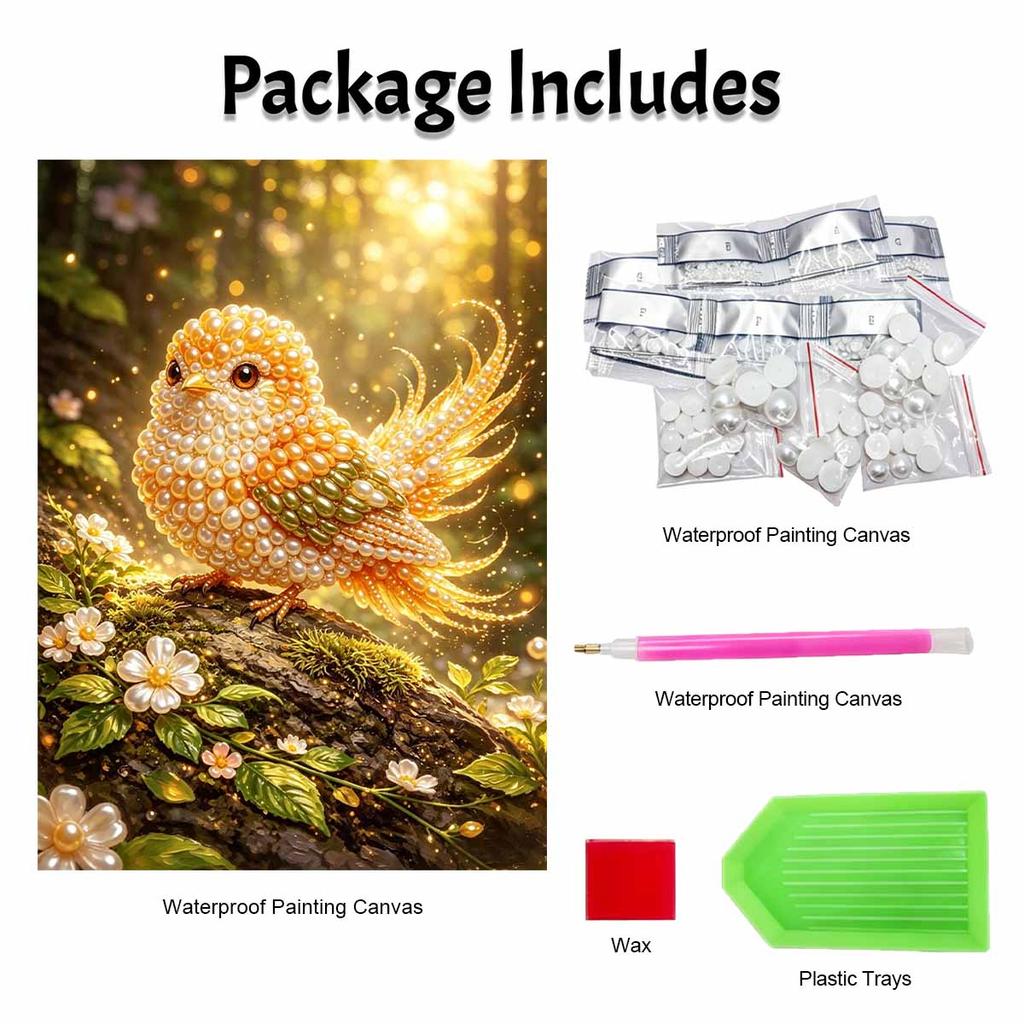 This Golden Bird Pearl Painting Kit Features 5D Pearls and a Mosaic Art Style. Designed for Home Wall Decoration.
