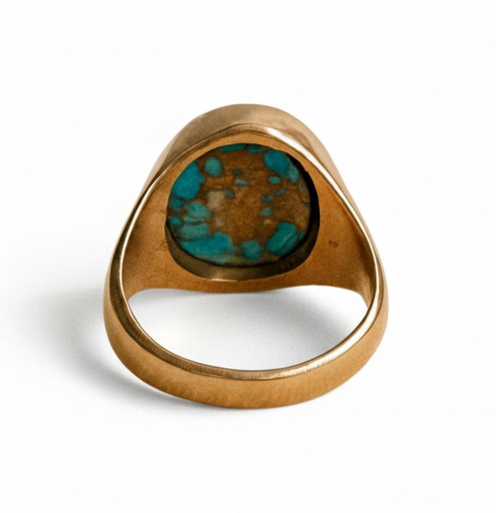 Oyster Copper Turquoise Ring, 925 Solid Sterling Silver, Turquoise Signet Ring, Unisex Multicolor Gemstone Ring, Pure Copper Ring