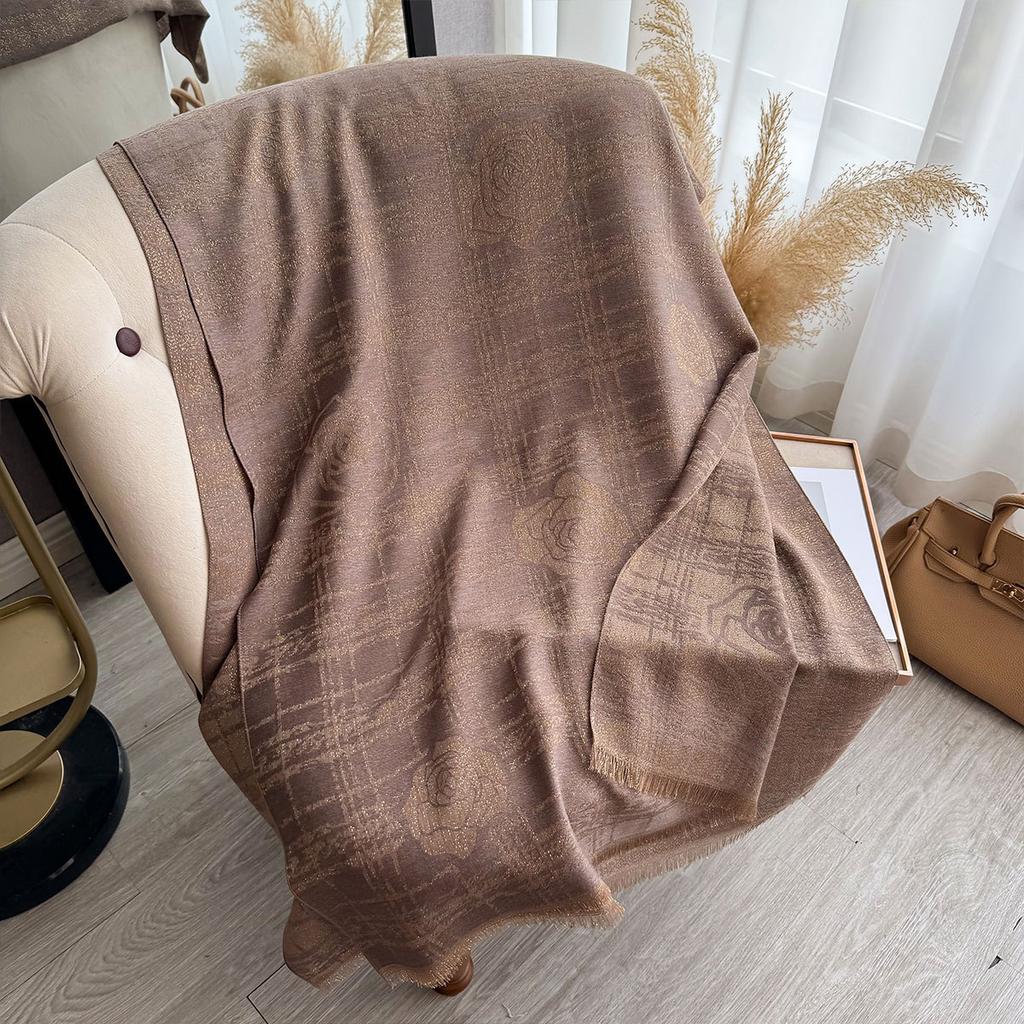 New Shawl Women's Imitation Cashmere with Double-sided Scarf Camellia Fringed Cape