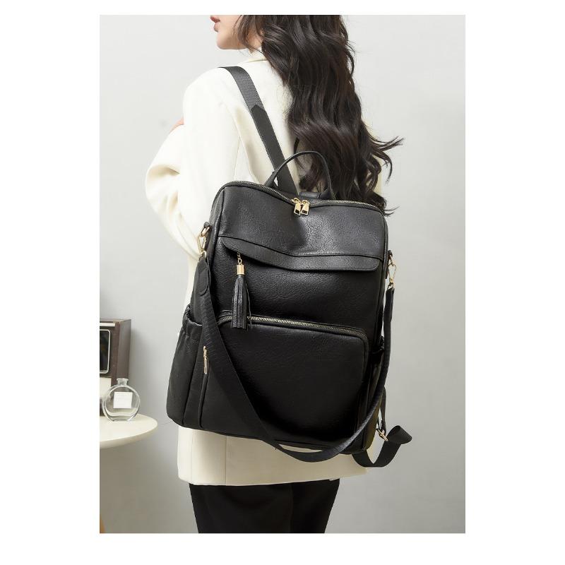 Soft Leather Backpack Vintage Texture Women Casual Backpack Large Capacity Multi-Compartment Women Backpack