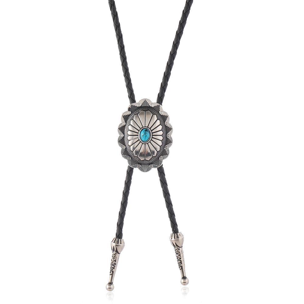 Bohemian Turquoise Flower Pendant Bolo Tie Necklace
