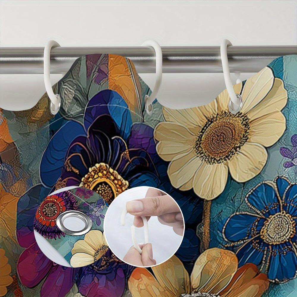 Colorful Floral Shower Curtain Petals And Art Neo Classical Style Bathroom Decorative Shower Curtain With 12 Hooks