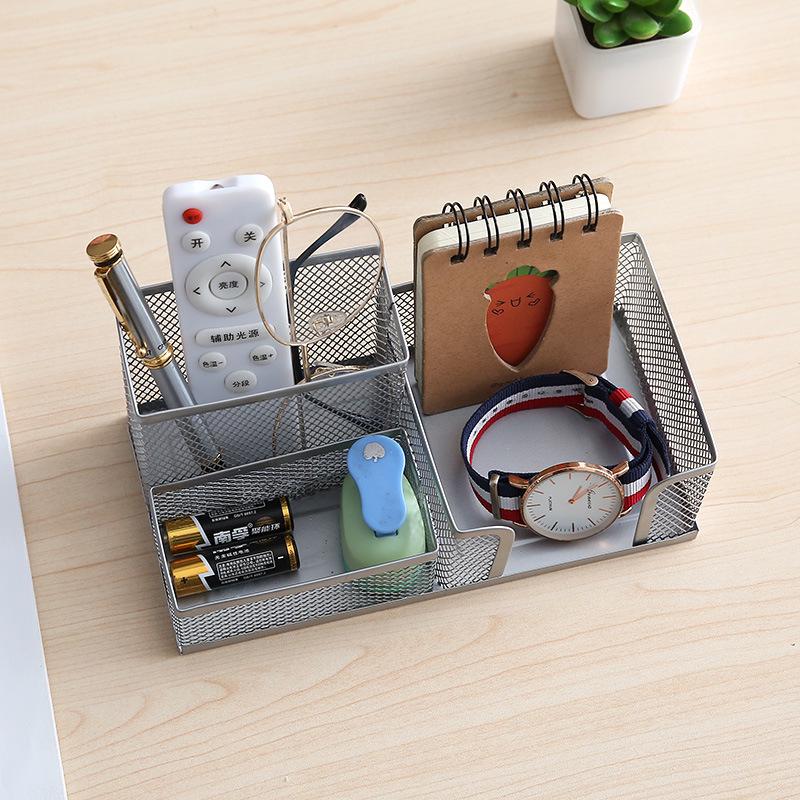 Creative Metal Art Pen Holder - Three-Grid Multifunctional Desktop Stationery Organizer