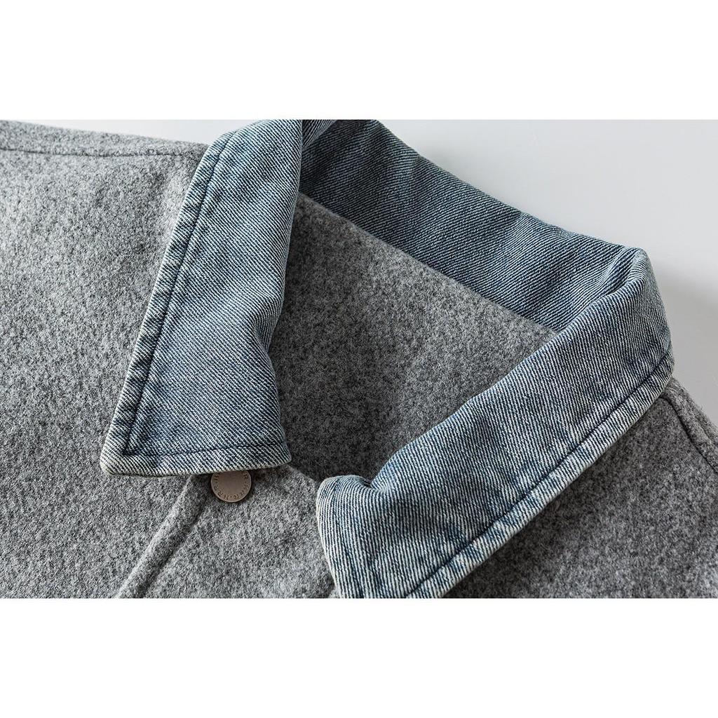 BUILTTOLAST Unisex Japanese Retro Denim Patchwork Woolen Jacket JK16