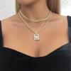 Retro Doppelschichtige Kristallanhänger Halsketten Einzigartiges Design Minimalistischer Einfacher Stil Verdrehte Goldton Kette Choker Vintage Anhänger