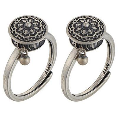 2 Pcs Tibetan Buddhist Rotating Rings with OM Prayer Wheel Brass Lotus Mantra Ring Lucky Finger